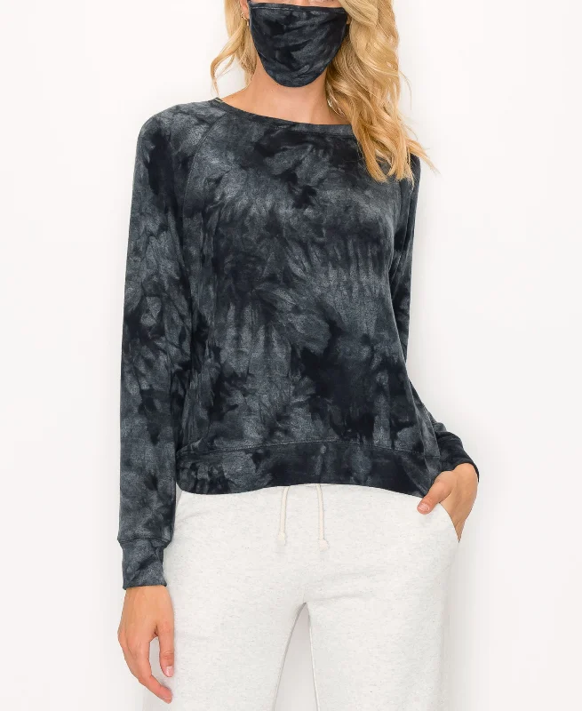 Womens Cozy Tie Dye Raglan Sweatshirt Hoodie with Bell Sleeves Flared Feminine