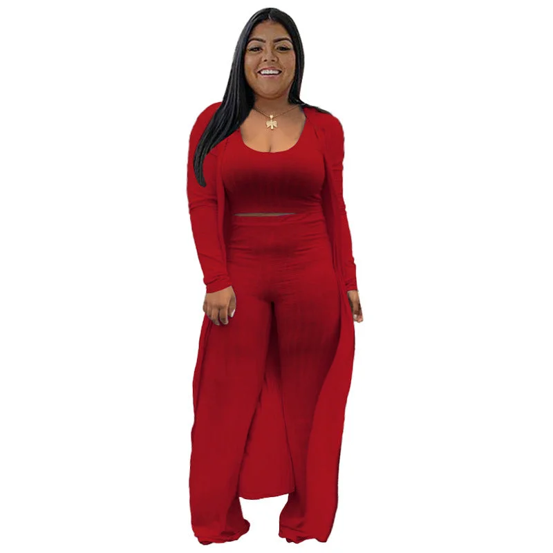 Plus Size Sexy Three-Piece Rib Design Pants Sets Casual Skinny Fit Pants