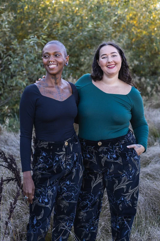Perfect Pant in Black Floral Velvet Soft Stretch Pants