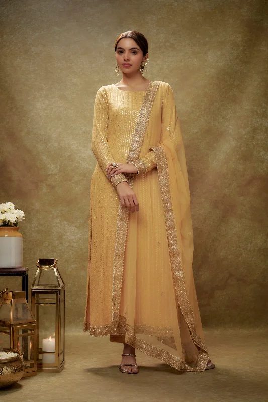 Champagne Gold Sequin Kurta Pants Set Comfortable Cargo Pants