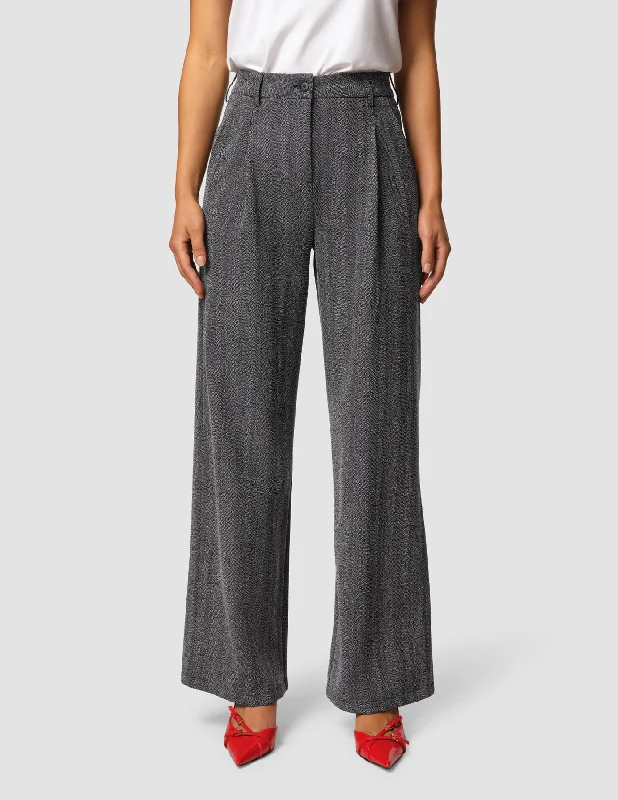 Serene Pants Wide Grey Herringbone Fashionable Track Pants