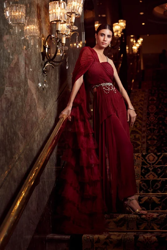 Indo Western Drape Saree with Pants Modern Stretch Trousers