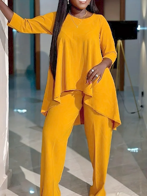 Plus Size Long Sleeve 2 pc Pants Set Comfortable Pleated Pants
