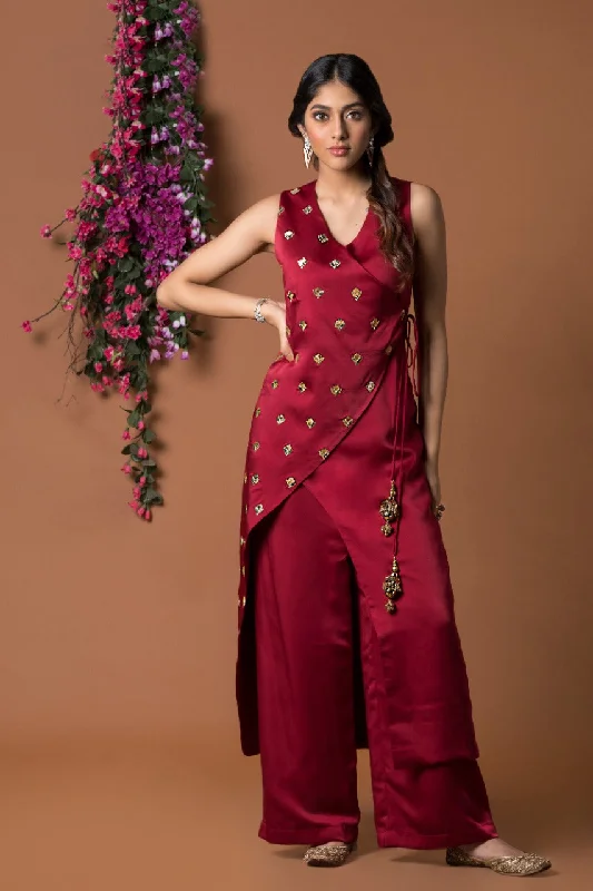 RED OVERLAP KURTA & PANTS SET Classic Stretch Pants