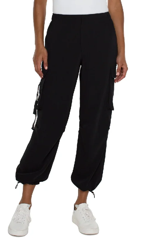 Liverpool Pull-On Parachute Cargo Pants (Black) Cozy Jogger Leggings