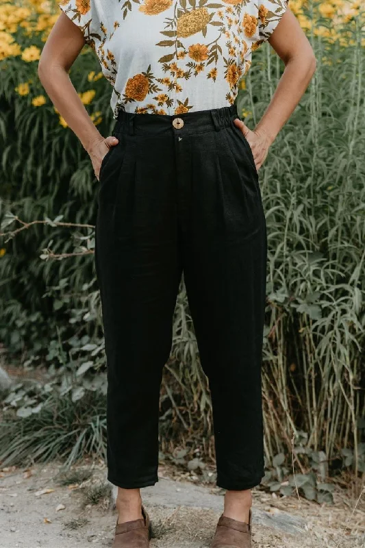Perfect Pant in Black Linen High-Waist Trousers