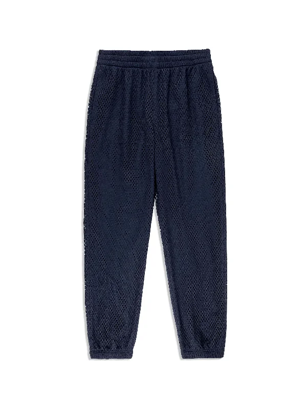 Adria Mesh Track Pant- Maritime Blue Trendy Wide-Legged Trousers