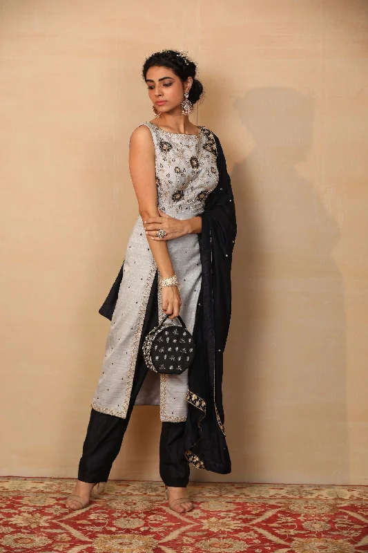 Amari Powder Blue Double Slit Kurta With Pants Modern Bootcut Pants