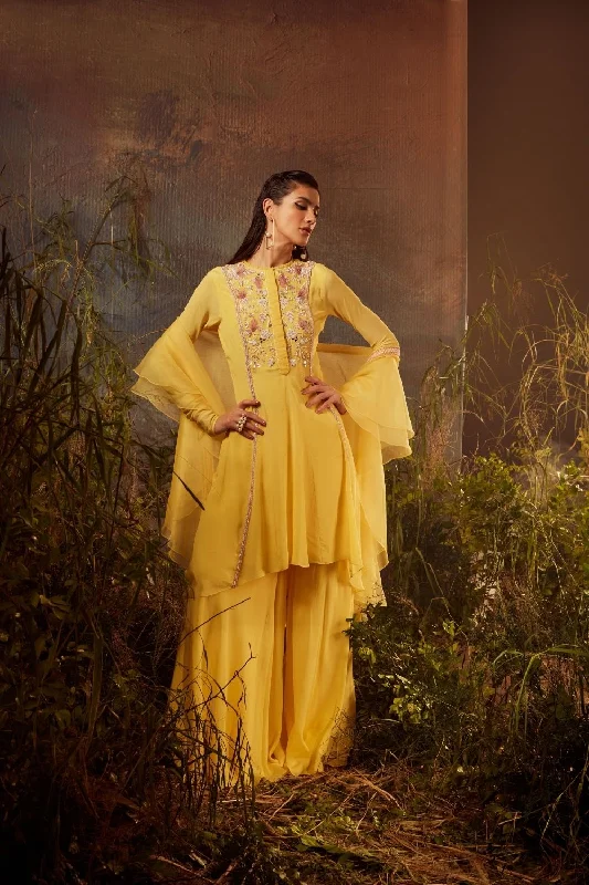 Embroidered tunic with sharara pants set Elegant Palazzo Trousers