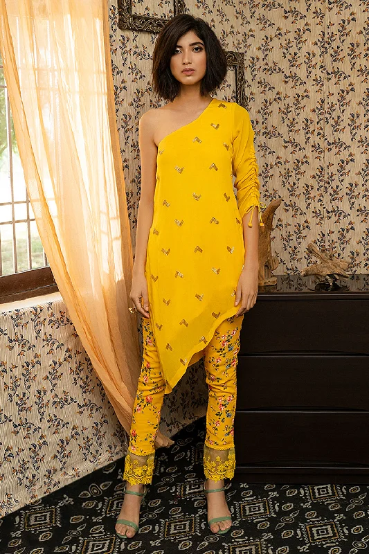 Crepe One Shoulder top with Georgette Pants Fashionable Sporty Pants