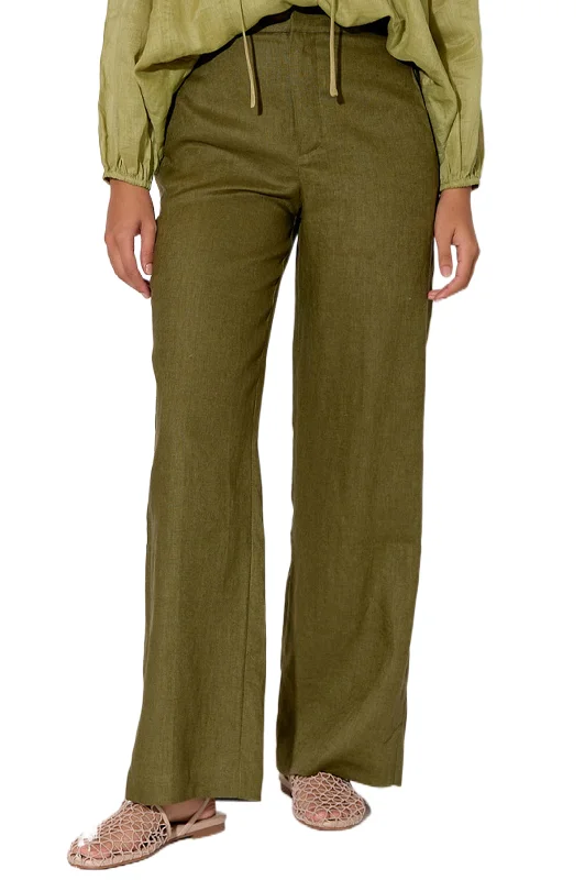 Nisha Linen Pant Green Stylish Elastic Waist Pants