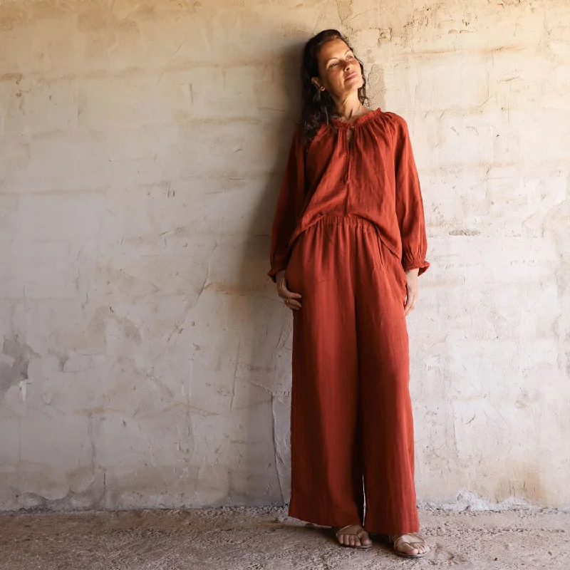 Maya Pants - Women - DS Double Saloo - S051 Terracotta Comfortable Pleated Pants