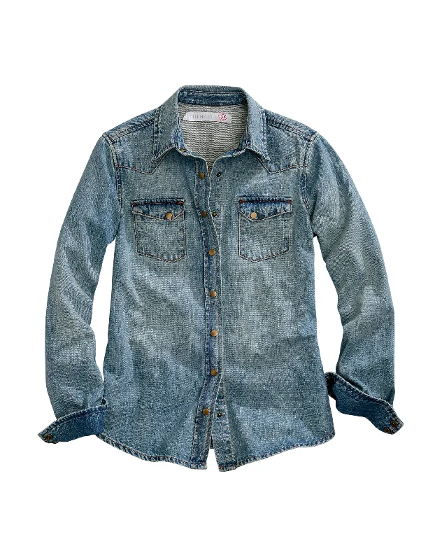 WOMENS BOYFRIEND FIT DENIM BLOUSE Gathered Detail Blouse