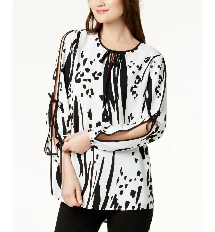 Alfani Printed Tie Sleeve Blouse Casual Relaxed Blouse