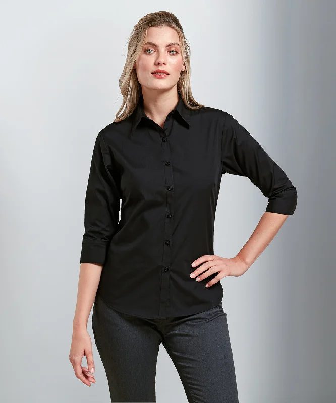 Black* - Women's ¾ sleeve poplin blouse Elegant Silk Blouse