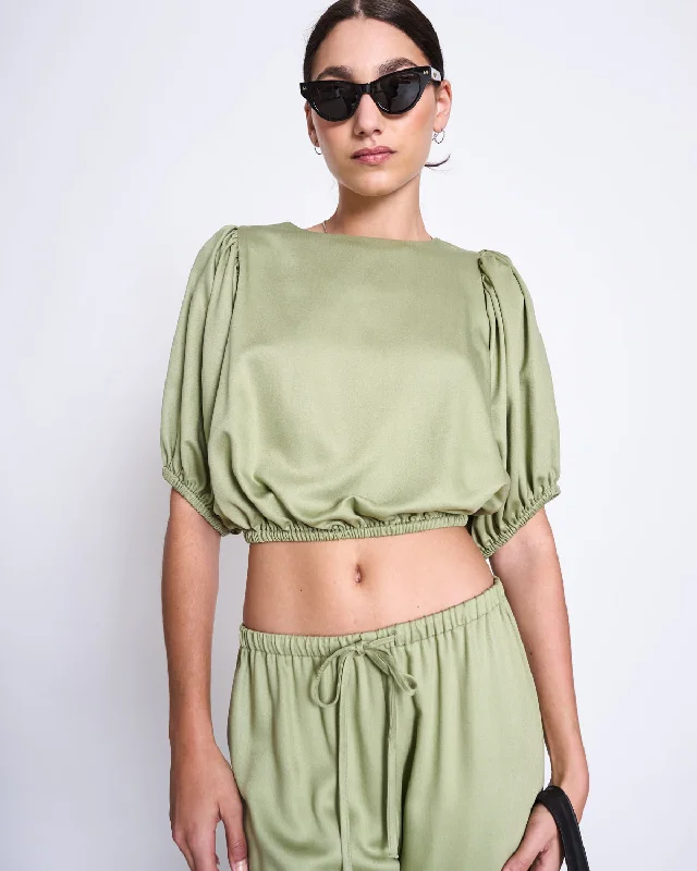 BLOUSE SKYE PALE OLIVE Drape Neck Blouse