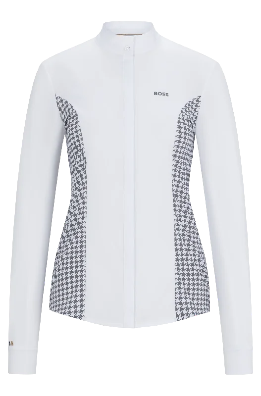 Boss Equestrian Emma Show Blouse Houndstooth Grey Mandarin Collar Blouse