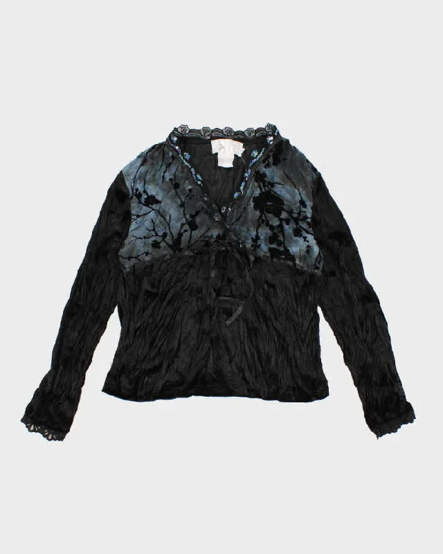 Darling Velvet Sequin Collared Blouse - M Elegant Silk Blouse