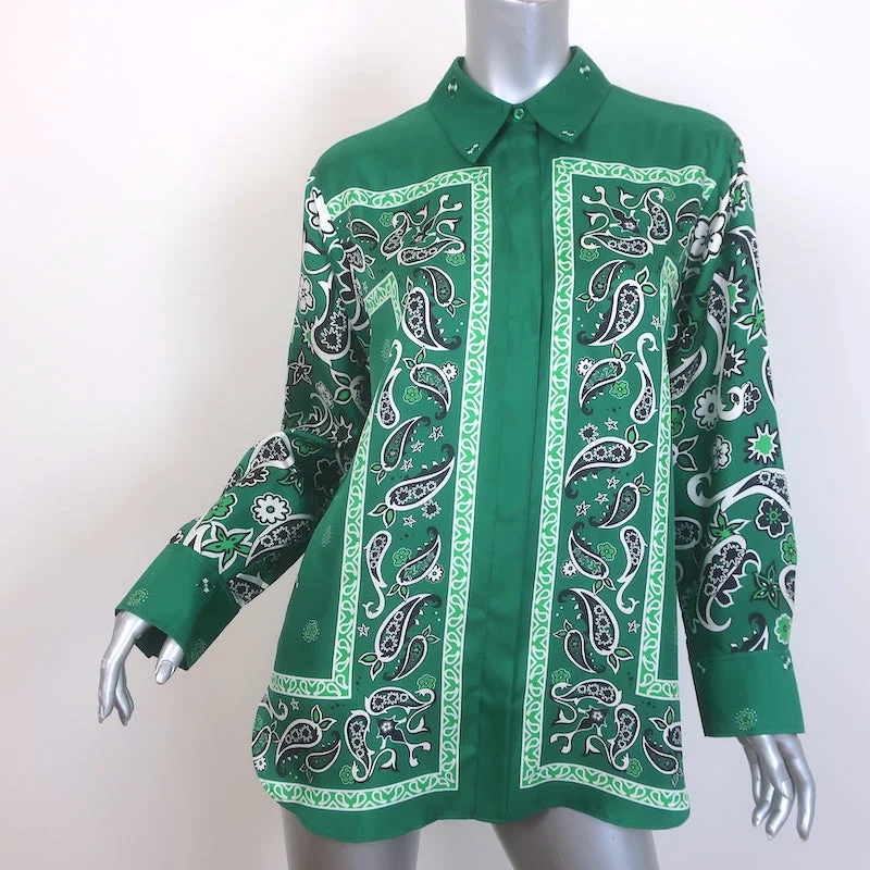 Dorothee Schumacher Paisley Power Blouse Green Silk Size 0 Long Sleeve Top NEW Sheer Sleeve Blouse