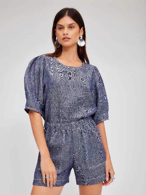 Fifteen Twenty Poof Blouse - INDIGO Floral Chiffon Blouse