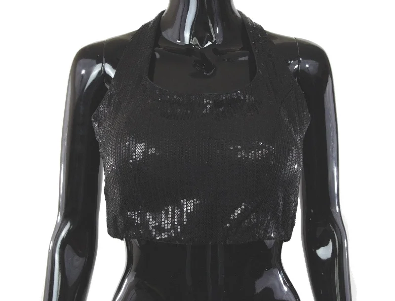 Halter Neck Black Sequin Blouse Smart Business Blouse