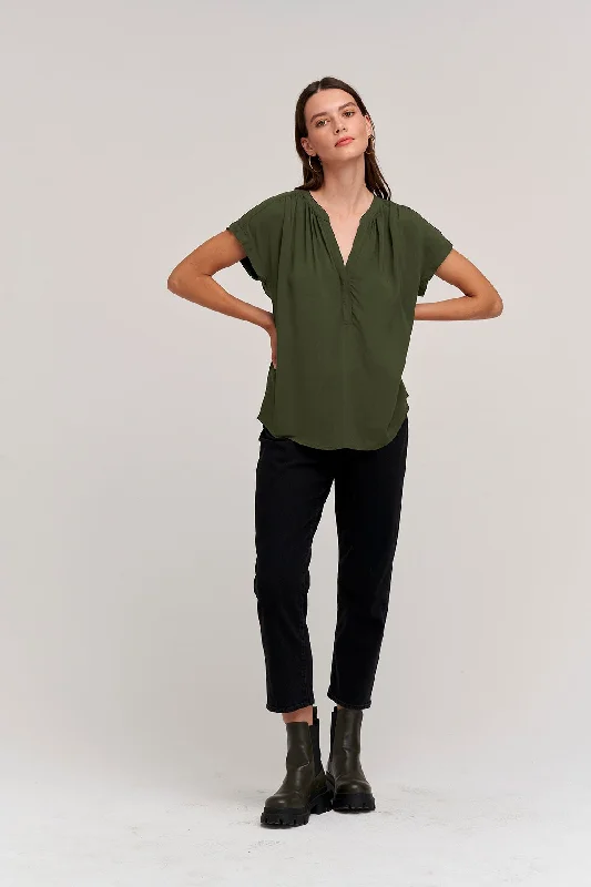 KRISTIN HALF-PLACKET BLOUSE Chic Ruffle Blouse