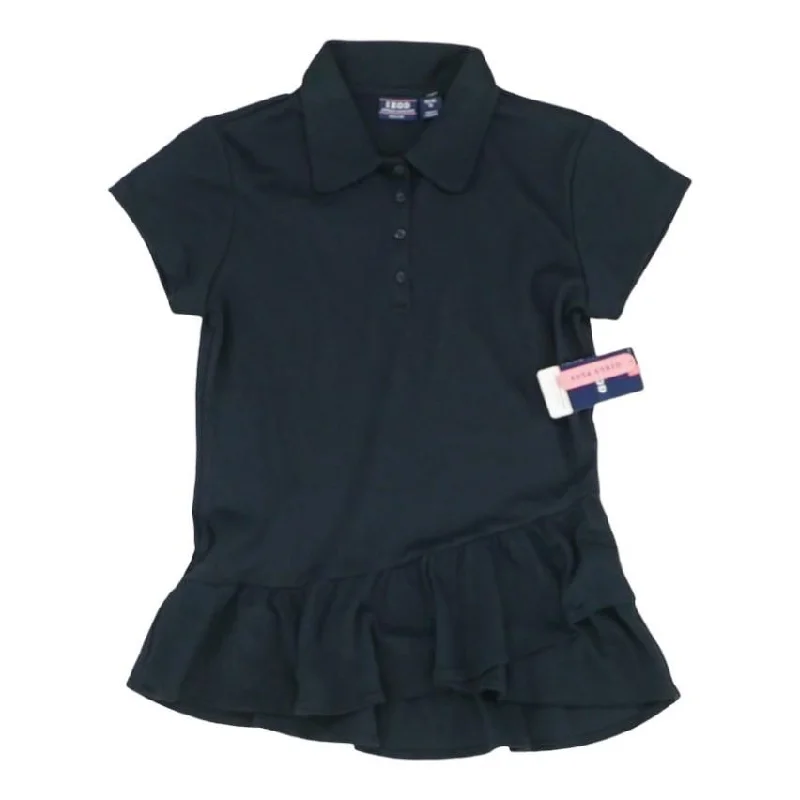 Navy Solid Short Sleeve Blouse Embellished Collar Blouse