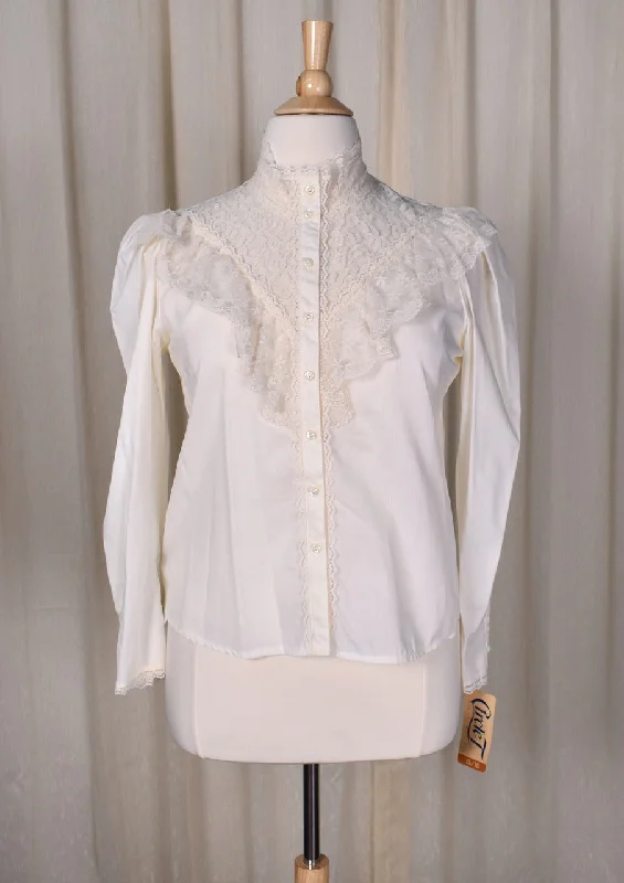 NWT 1980s Cream Victorian Lace Blouse Modern Oversized Blouse