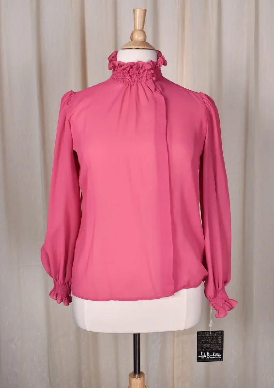 NWT 1980s Sheer Rose Asymmetrical Blouse Chic Ruffle Blouse