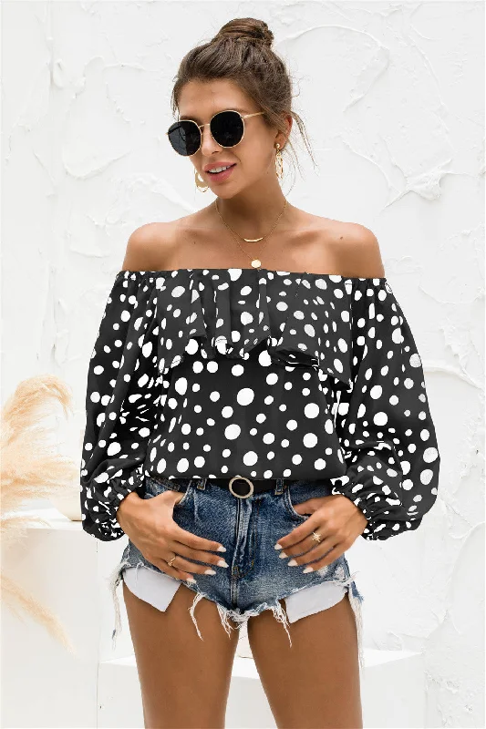 Polka Dot Off-Shoulder Layered Blouse Chic Wrap Blouse