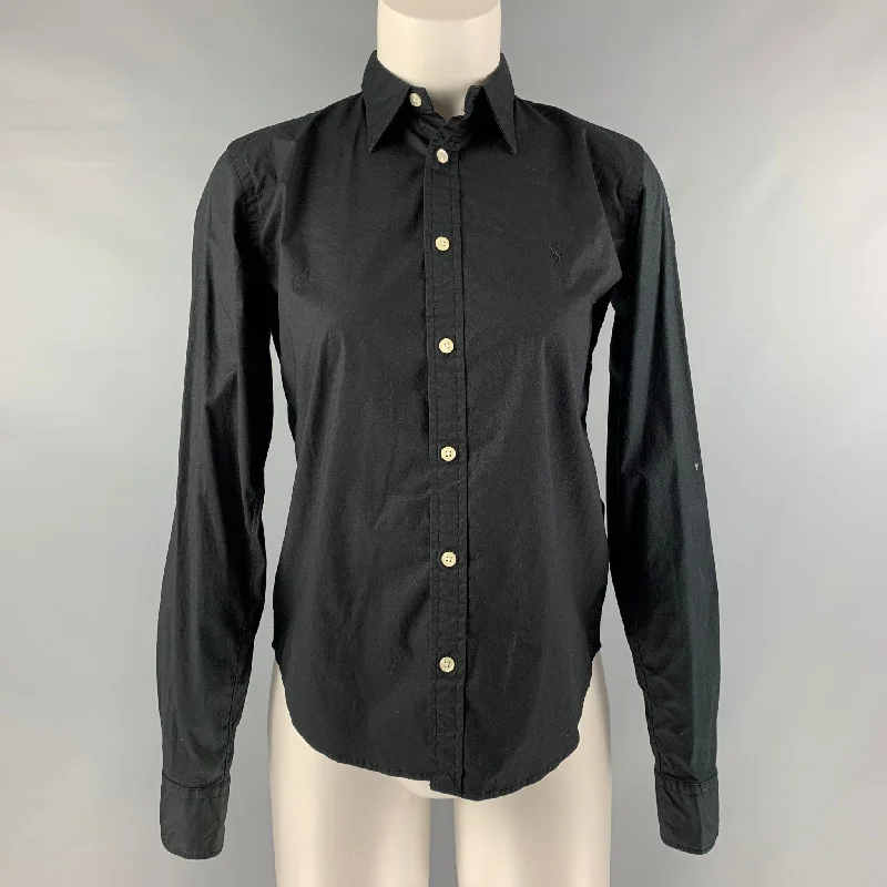 RALPH LAUREN Size S Black Cotton &  Elastane Blouse Office Formal Blouse