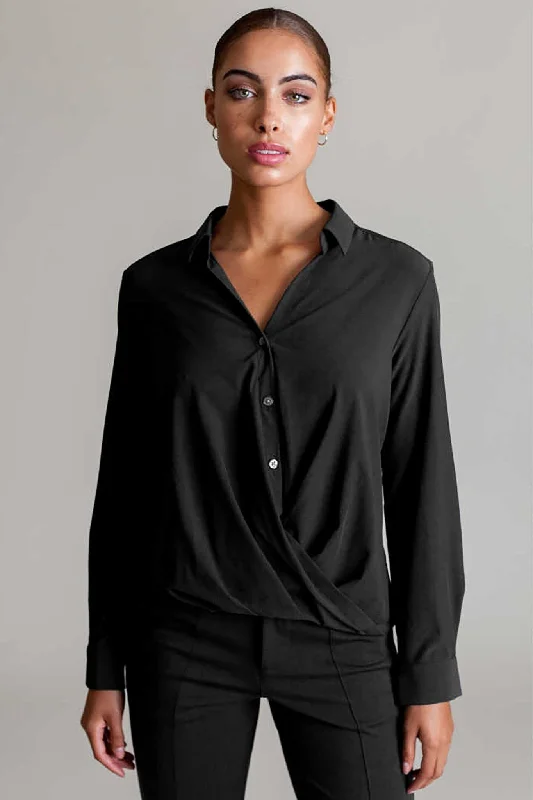 Signature Barcelona Blouse in Black Soft Satin Blouse