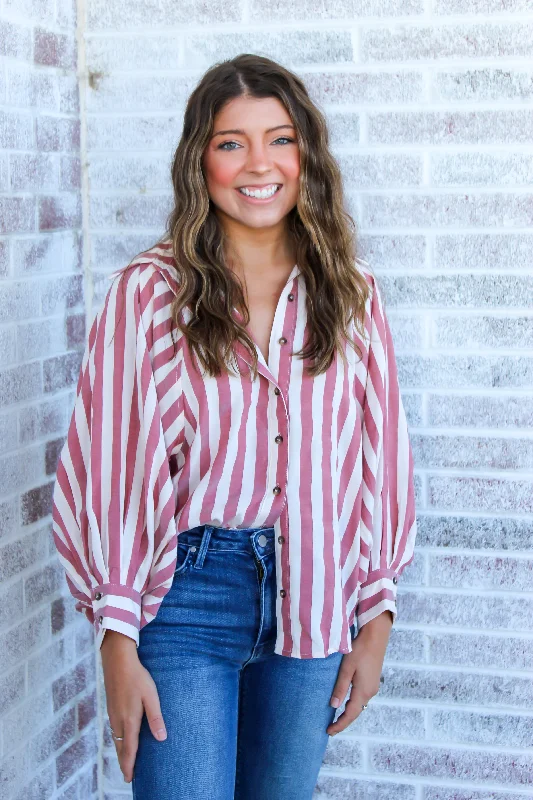 Somewhere In Time Striped Button Up Blouse Modern Work Blouse