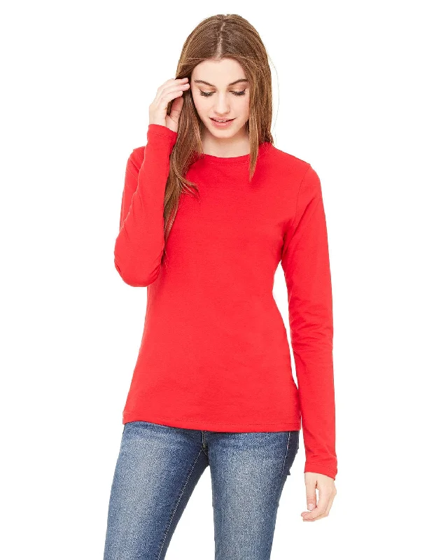 Bella+Canvas Ladies Long Sleeve T-Shirt | Red Houndstooth Herringbone Solid