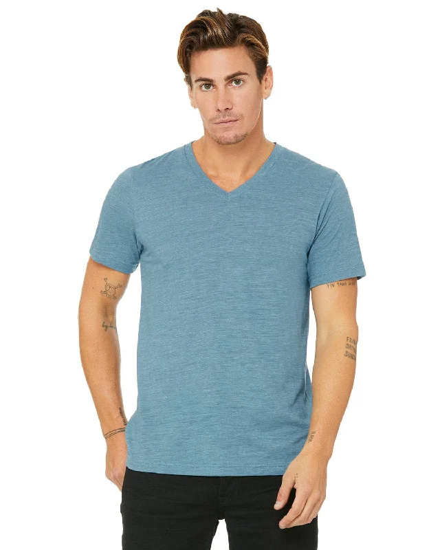 Bella+Canvas Unisex V-Neck T-Shirt | Denim Slub Ribbed T-Shirt High Neck Heavyweight