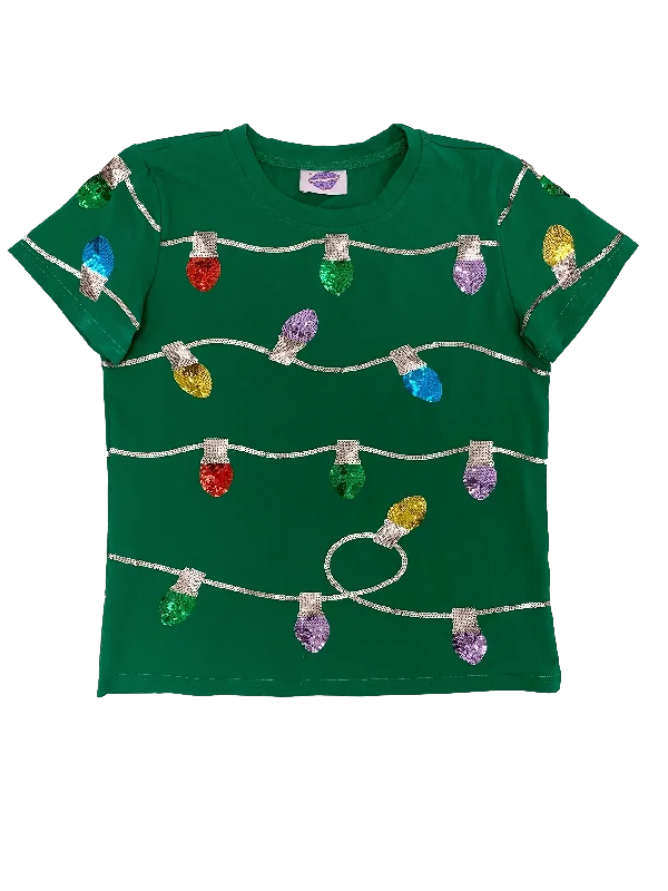 Christmas Lights Twinkle Tee Embroidered Appliqued Beaded