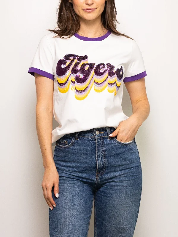 Retro Tigers Tee- LSU Houndstooth Herringbone Solid