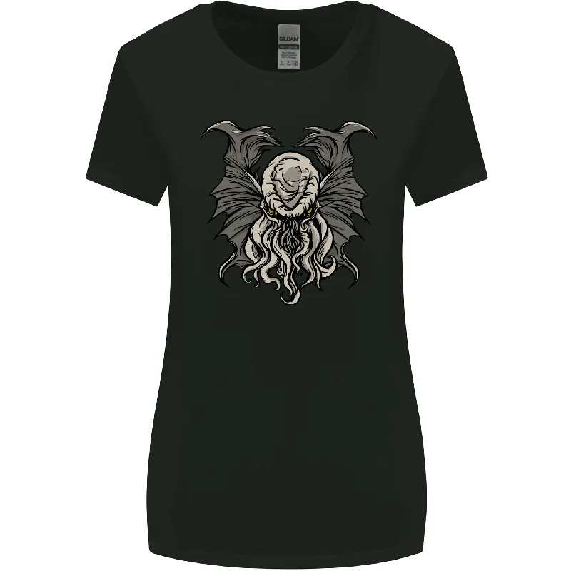 Cthulhu Entity Kraken Womens Wider Cut T-Shirt Zippered Buttoned Snapped