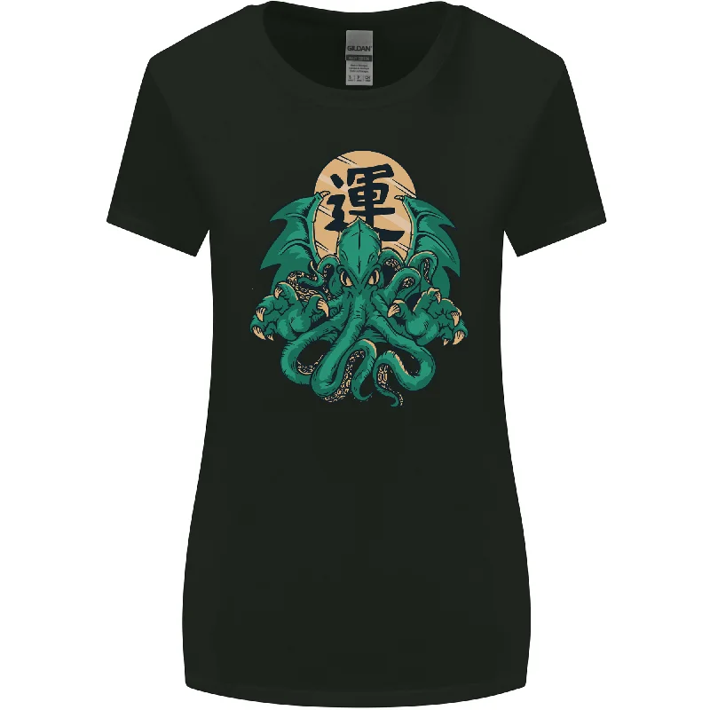 Cthulhu Monster Kraken Womens Wider Cut T-Shirt Asymmetrical Pockets Print