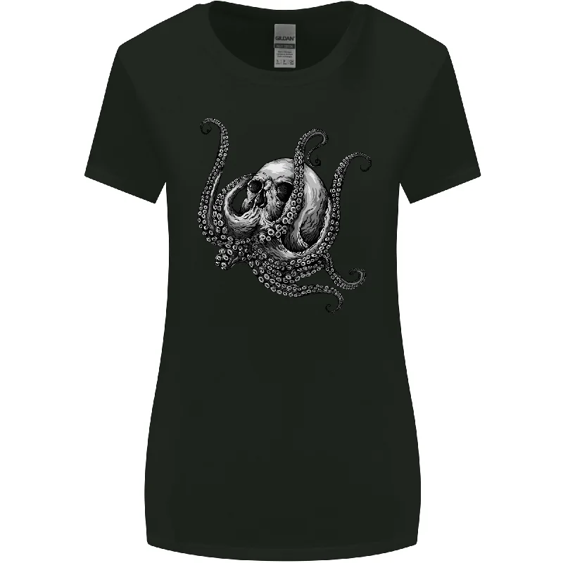 Cthulhu Skull Womens Wider Cut T-Shirt Collared Crew Neck Turtle Neck