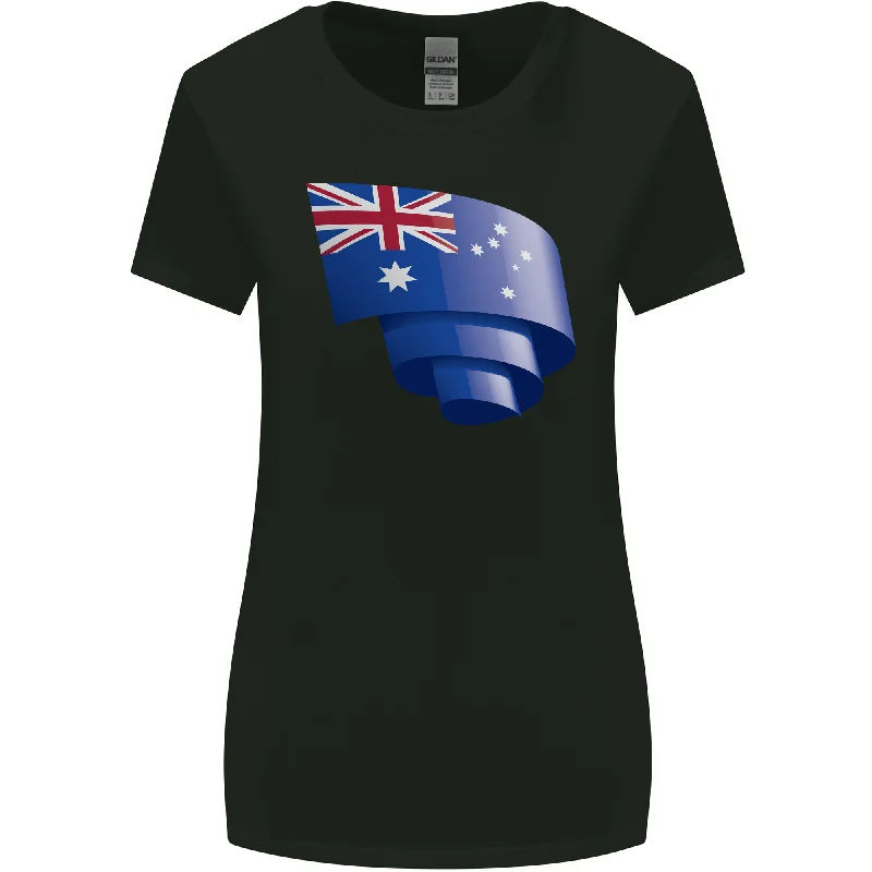 Curled Australia Flag Australian Day Football Womens Wider Cut T-Shirt Chenille Brocade Lace