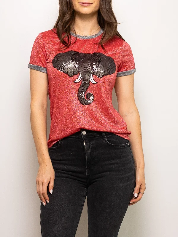 Glitter Elephant Tee Beaded Sequined Faux Fur