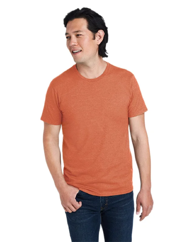 Hanes Combed Cotton T-Shirt | Pumpkin Heather V-Neck T-Shirt Long Sleeve Cotton