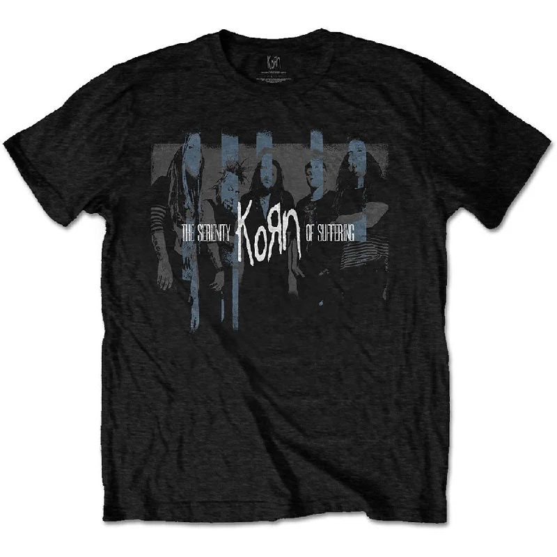 Korn | Official Band T-Shirt | Block Photo Notch Collar Peter Pan Collar Cowl Neck