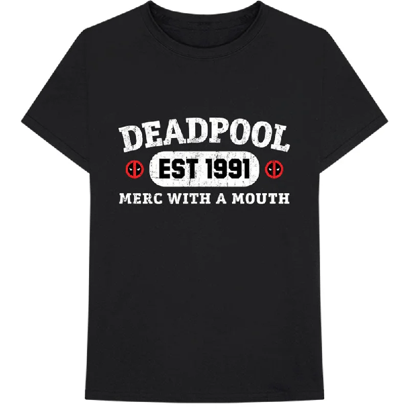 Marvel Comics | Official Band T-Shirt | Deadpool Merc With A Mouth Denim Fabric Leather Fabric Suede Fabric