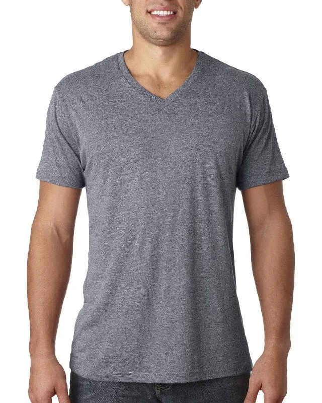 Next Level Mens Triblend V-Neck Tee | Premium Heather Striped Floral Plaid