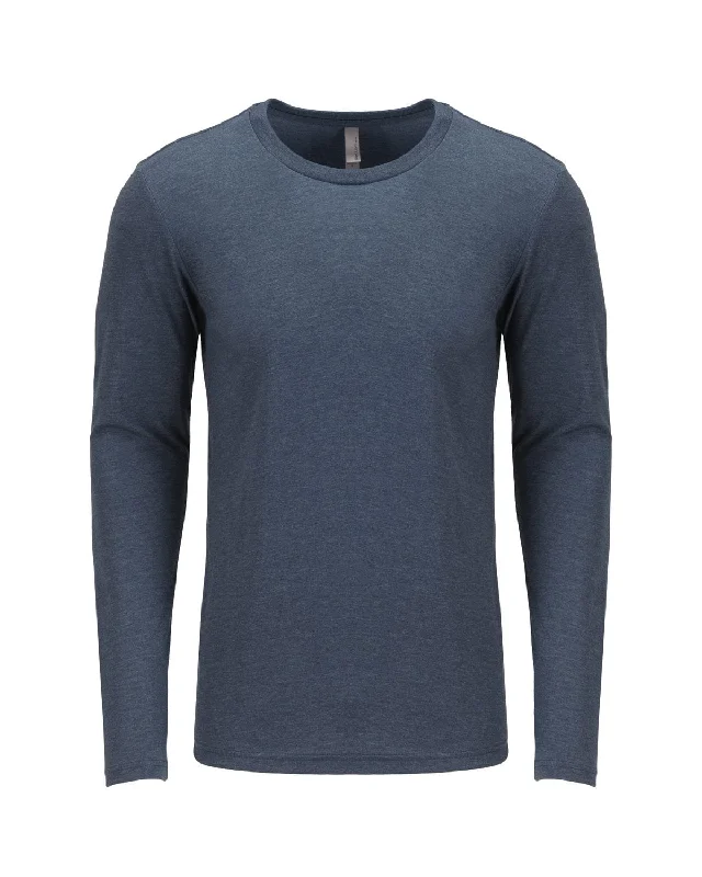 Next Level Triblend Long Sleeve Tee | Indigo Graphic T-Shirt Round Neck Polyester