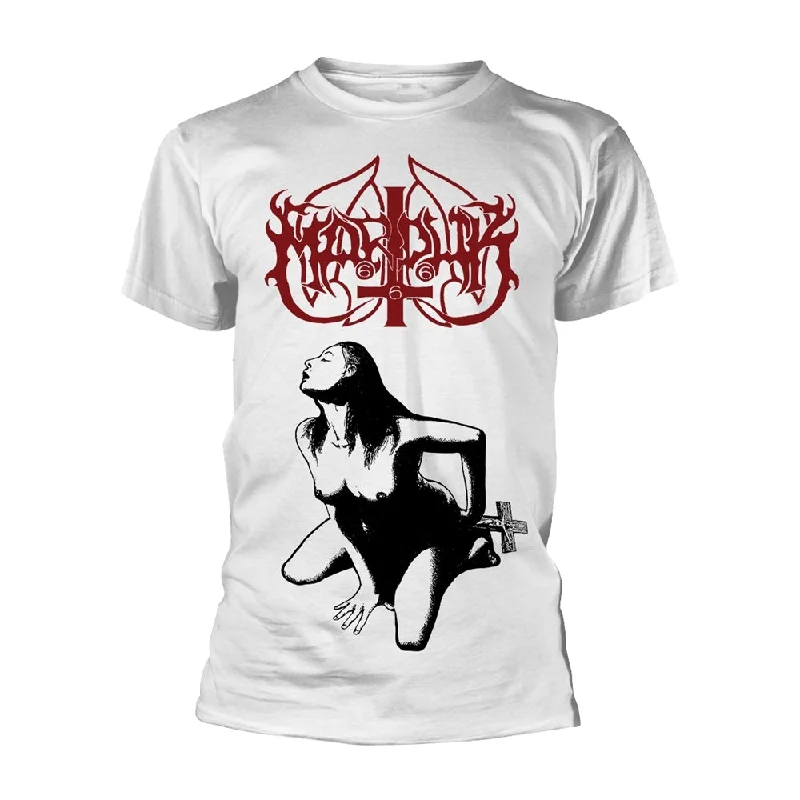 Marduk Unisex T-shirt: Fuck Me Jesus (White) (back print) Sequined Glittery Shiny