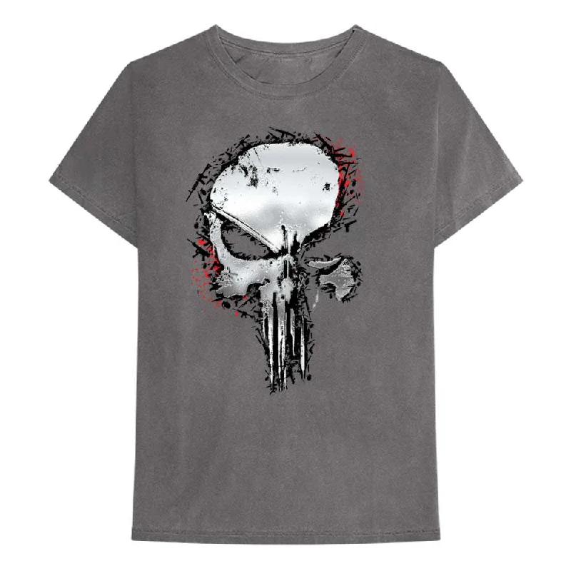 Marvel Comics | Official Band T-Shirt | Punisher Metallic Skull Zippered Front Buttoned Front Snap Front