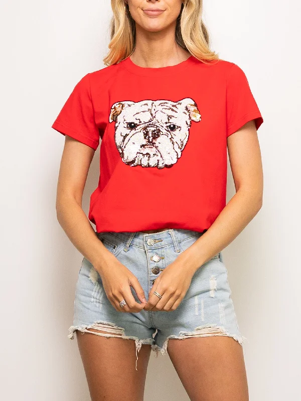 Red Bulldog Head tee Seamless Knitted Crochet